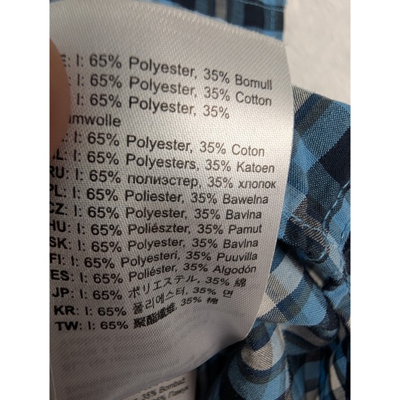 Fjallraven Shirt Men's M Blue Plaid Ovik Short‎ Sleeve Button Down Poly/Cotton - Picture 11 of 15